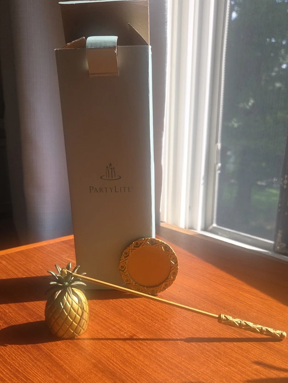 PartyLite Gold Pineapple Candle Snuffer With Jeweled Tray NIB